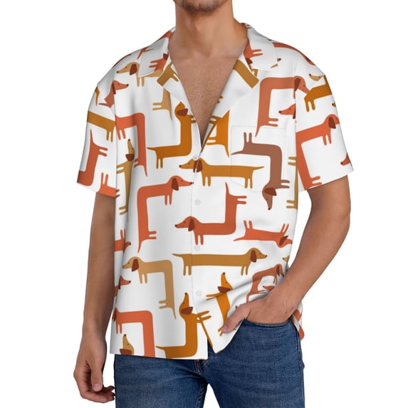 Goofa Dachshund Dog Printed Men's Casual Short-sleeved Shirt,Lightweight Breathable Button-down,Summer Casual men's top,Versatile Fashion shirt-Small