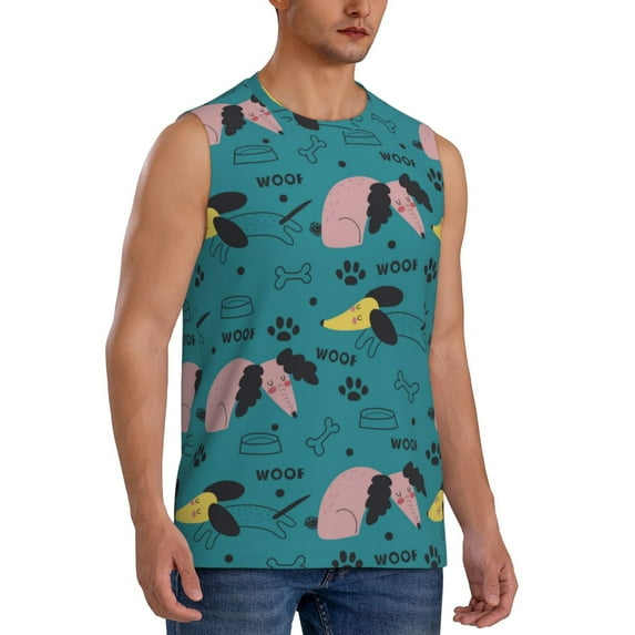 Goofa Dachshund Dog Printed Men's Sleeveless T-Shirt - Athletic Gym Workout Tank Top for Men - Moisture-Wicking, UPF 30+ Quick-Dry Muscle Tee-3X-Large