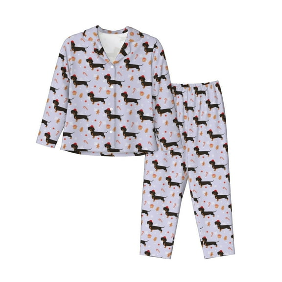 Goofa Dachshund Dog Printed Women’s 2 Piece Pajama Set Super,Pajamas Women's Long Sleeve Sleepwear Soft Button Down Loungewear Pjs Lounge Set Nightwear-Small