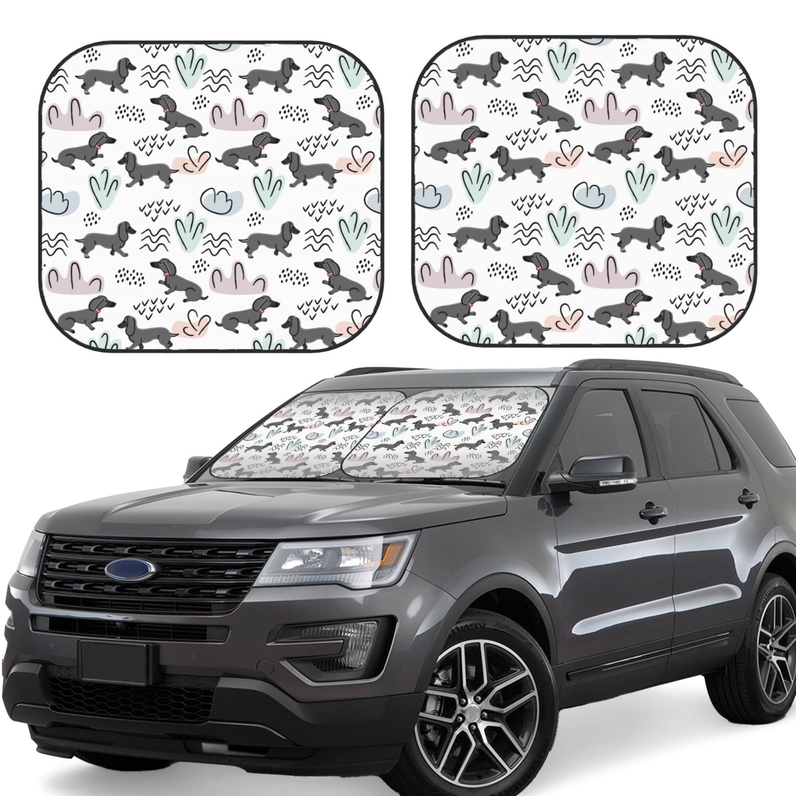 Beagle Paw Dog Bone Pattern Print Car Sun Shade