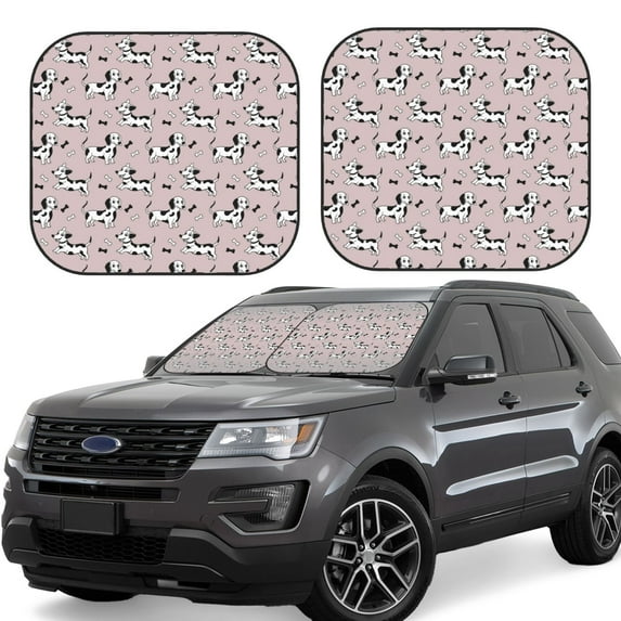 Goofa Dachshund Dog Puppy Pattern 2 Piece Car Windshield Sun Shade Foldable | Front Windshield Shade for Sun, Heat and UV Rays | Sunshade for Car Front Window-Medium