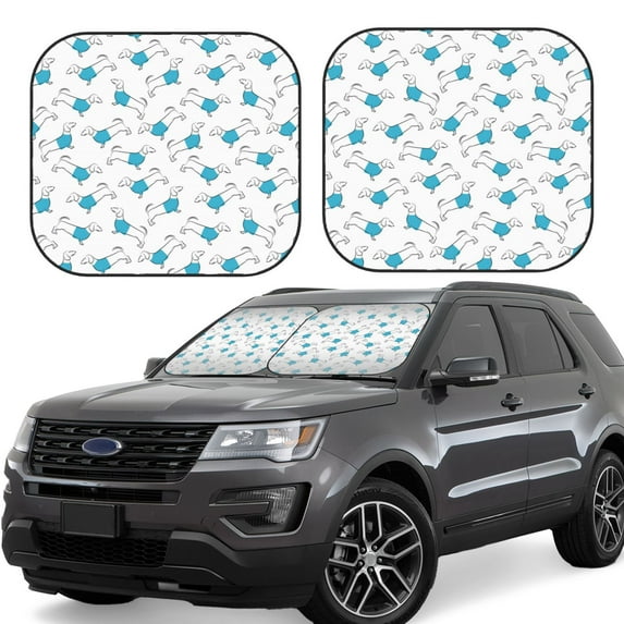 Goofa Dachshund Dog Puppy Pattern 2 Piece Car Windshield Sun Shade Foldable | Front Windshield Shade for Sun, Heat and UV Rays | Sunshade for Car Front Window-Medium
