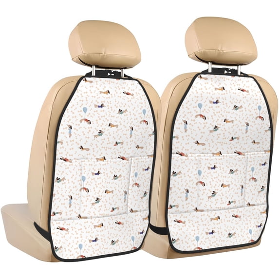 Goofa Dachshund Dog Puppy Pattern Car Back Seat Protector for Kids (2 Pack) ,Anti-kick Storage Mat for Car Seats,Shields from Footprints
