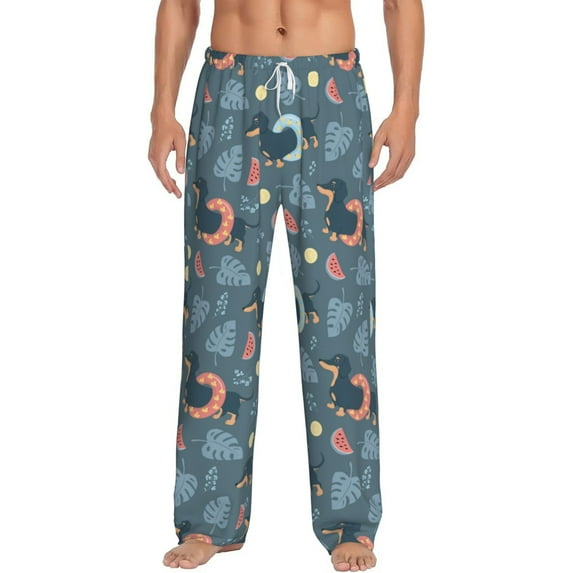 Goofa Dachshund Dog Puppy Pattern Printed Soft Pajama Pants for Men, Wide Leg Comfy Casual Lounge Yoga Pants-X-Large