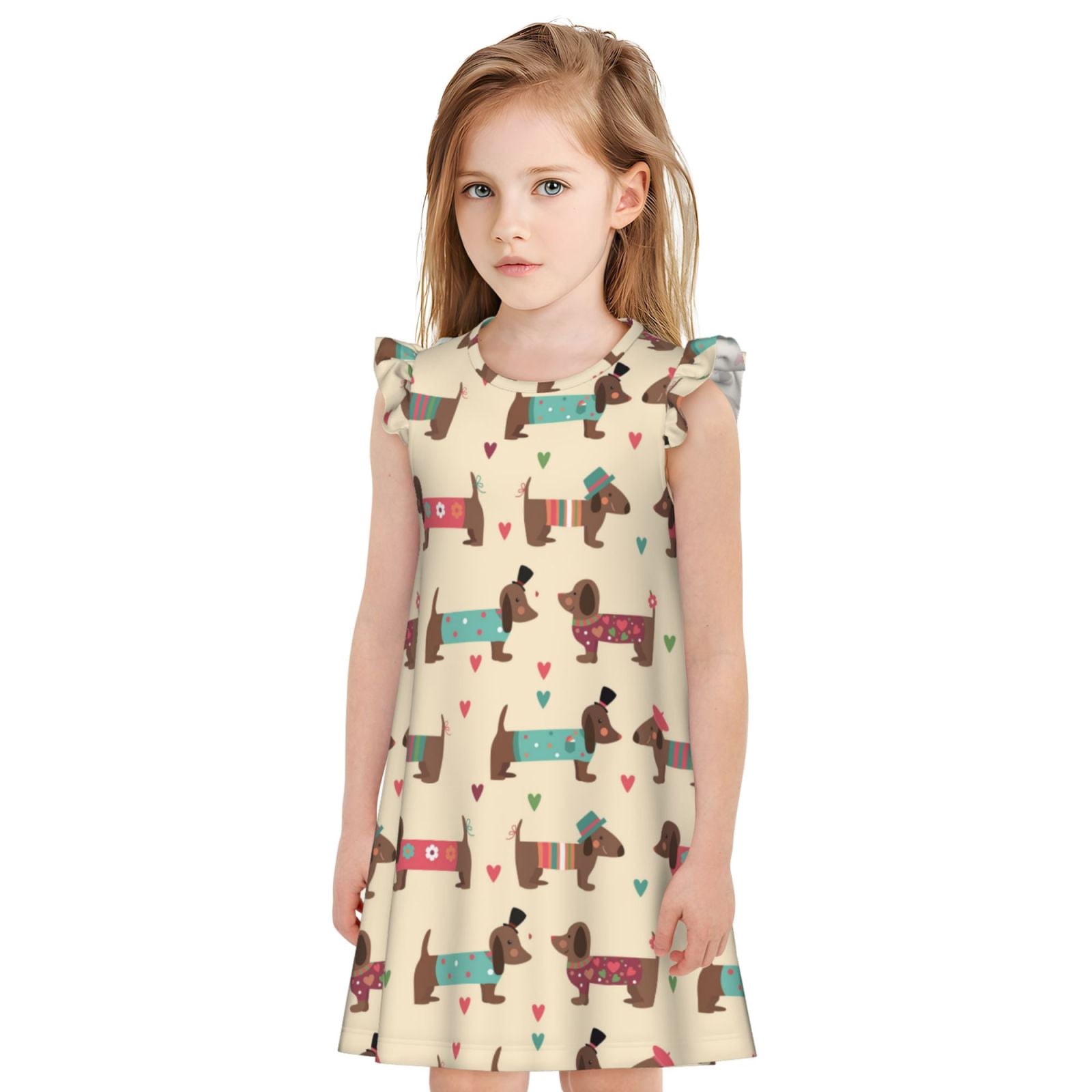 DOGS PRINT GIRLS SLEEPWEAR SHORT SET - WHITE