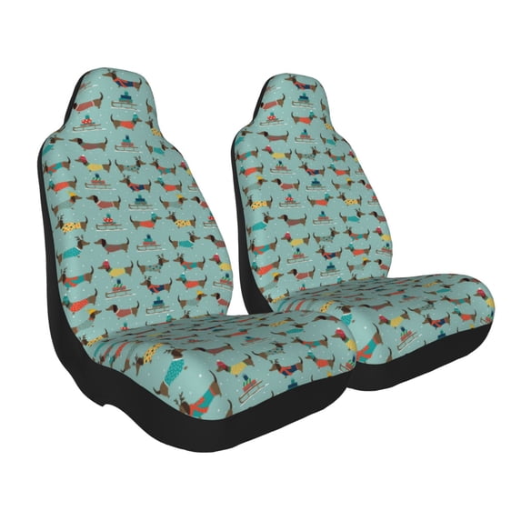 Goofa Dachshund Dog Puppy Printed Car Seat Covers, Automotive Seat Covers for Cars Trucks and SUVs, Quick Setup Universal Fit Elastic Seat Covers-1