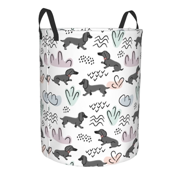 Goofa Dachshund Dog Puppy Printed Circular Hamper,Laundry Basket with Handles,Storage Baskets Foldable,Large Capacity Laundry Hamper-Medium
