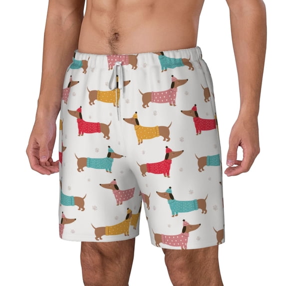 Goofa Dachshund Dog Puppy Printed Men's Swim Trunks Board Shorts Quick Dry Mens Swimming Trunks with Compression Liner,Breathable Fit Hawaii Beach Shorts-Medium