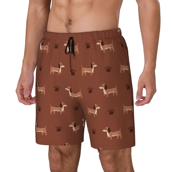 Goofa Dachshund Dog Puppy Printed Men's Swim Trunks Board Shorts Quick Dry Mens Swimming Trunks with Compression Liner,Breathable Fit Hawaii Beach Shorts-XX-Large