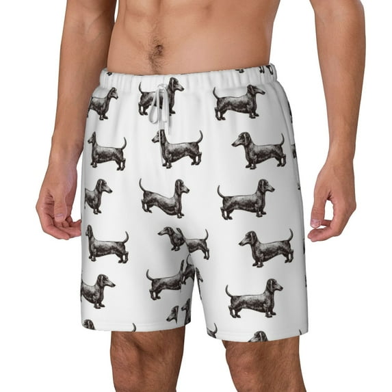 Goofa Dachshund Dog Puppy Printed Men's Swim Trunks Board Shorts Quick Dry Mens Swimming Trunks with Compression Liner,Breathable Fit Hawaii Beach Shorts-XX-Large