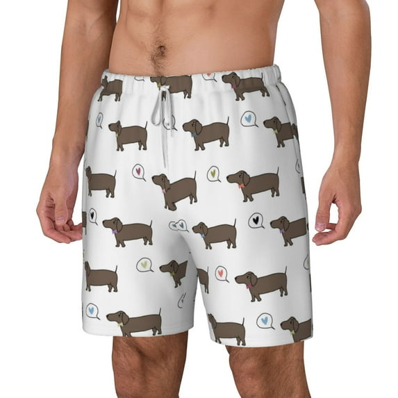Goofa Dachshund Dog Puppy Printed Men's Swim Trunks Board Shorts Quick Dry Mens Swimming Trunks with Compression Liner,Breathable Fit Hawaii Beach Shorts-Medium
