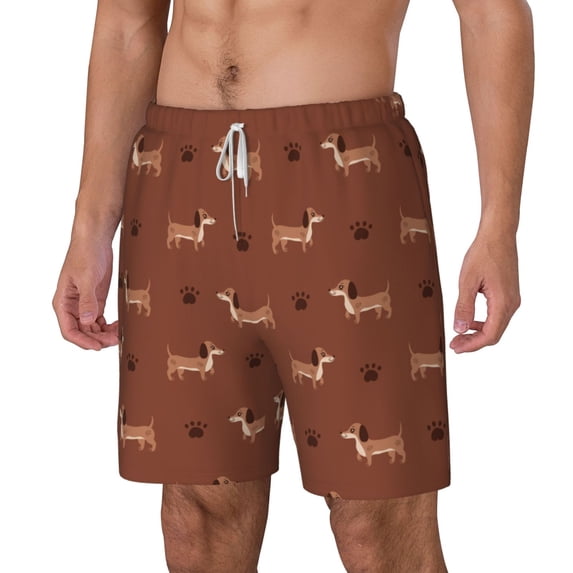 Goofa Dachshund Dog Puppy Printed Men's Swim Trunks Board Shorts Quick Dry Mens Swimming Trunks with Compression Liner,Breathable Fit Hawaii Beach Shorts-Large