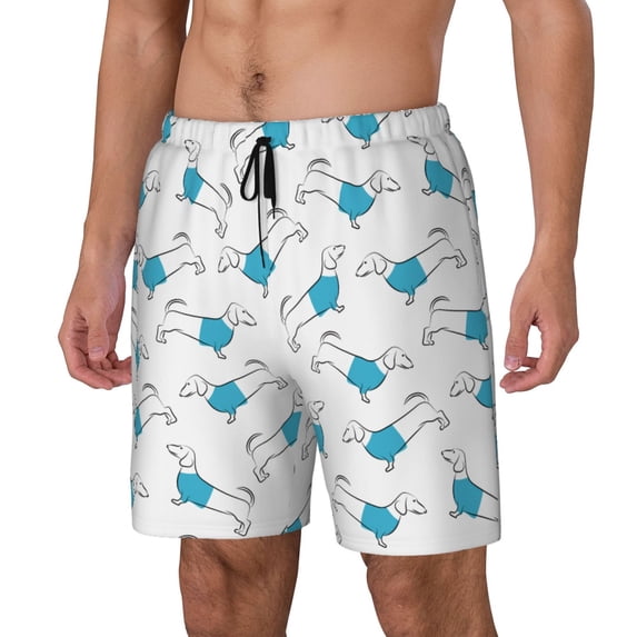 Goofa Dachshund Dog Puppy Printed Men's Swim Trunks Board Shorts Quick Dry Mens Swimming Trunks with Compression Liner,Breathable Fit Hawaii Beach Shorts-X-Large