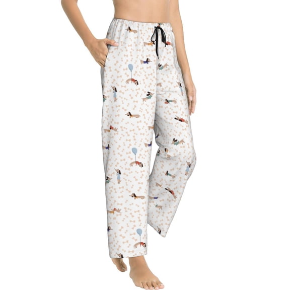 Goofa Dachshund Dog Puppy Printed Soft Pajama Pants for Women, Wide Leg Comfy Casual Lounge Yoga Pants-Small
