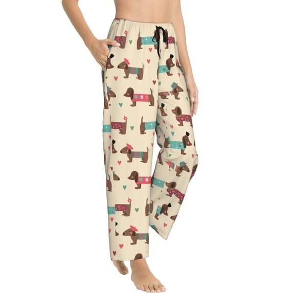 Goofa Dachshund Dog Puppy Printed Soft Pajama Pants for Women, Wide Leg Comfy Casual Lounge Yoga Pants-Small