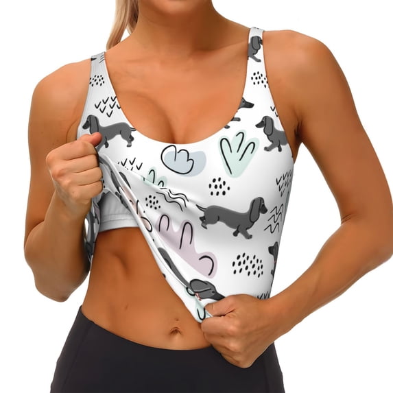 Goofa Dachshund Dog Puppy Printed Sports Bras for Women, High Impact Running Bra Workout Crop Tank Tops Longline Sports Bra Push up-Medium