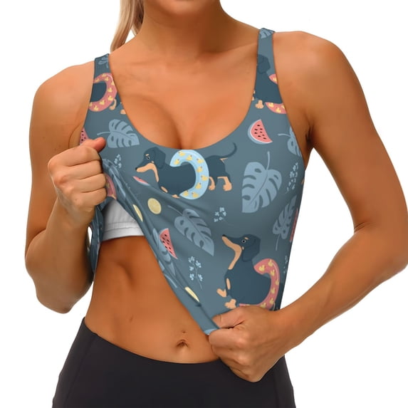 Goofa Dachshund Dog Puppy Printed Sports Bras for Women, High Impact Running Bra Workout Crop Tank Tops Longline Sports Bra Push up-X-Large