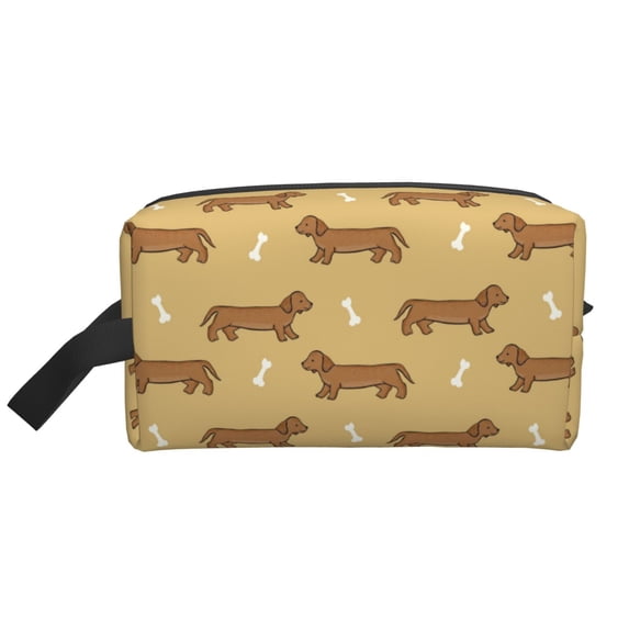 Goofa Dachshund Dog Puppy Printed Toiletry Bag with Handle,Large Capacity Travel Makeup Cosmetic Bag for Women, Carry on Airport Airline Compliant Bag