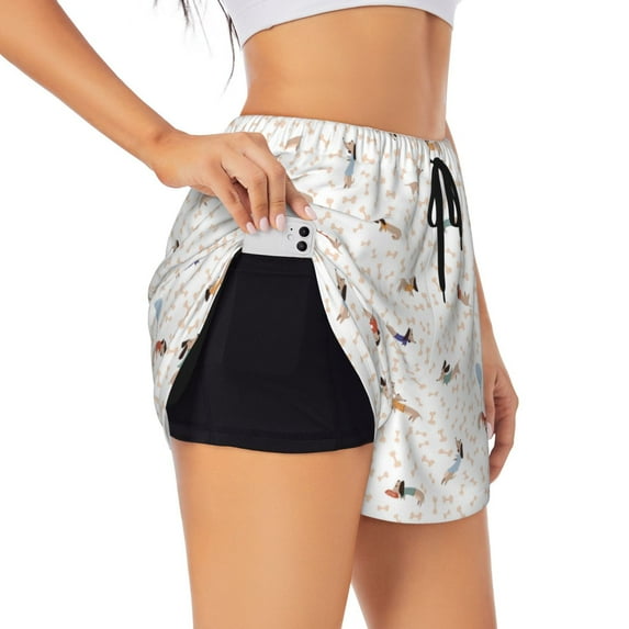 Goofa Dachshund Dog Puppy Printed Women 2 in 1 Running Shorts,Quick Dry Athletic Workout Shorts,High Waisted Athletic Shorts with Liner Pockets-XX-Large