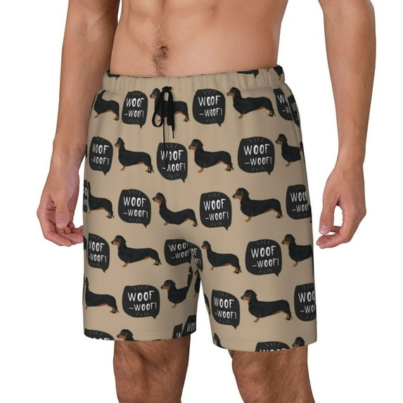 Goofa Dachshund Dog Woof Printed Men's Swim Trunks Board Shorts Quick Dry Mens Swimming Trunks with Compression Liner,Breathable Fit Hawaii Beach Shorts-Small