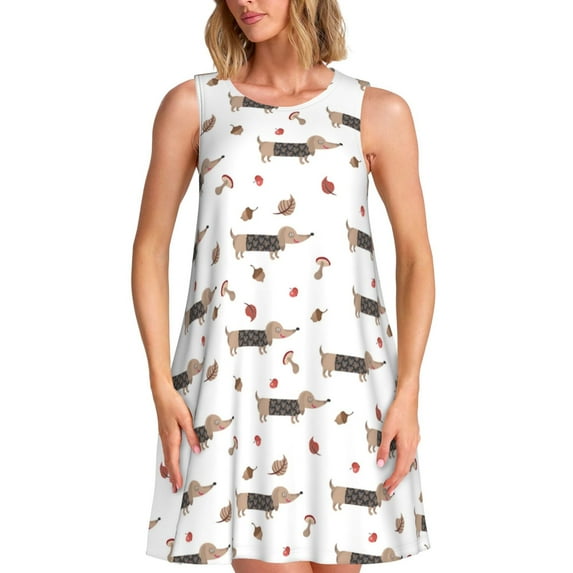 Goofa Dachshund Dog for Summer Dresses for Women – Beach Floral Sundress, Casual Pockets Boho Tank Dress for Hot Days