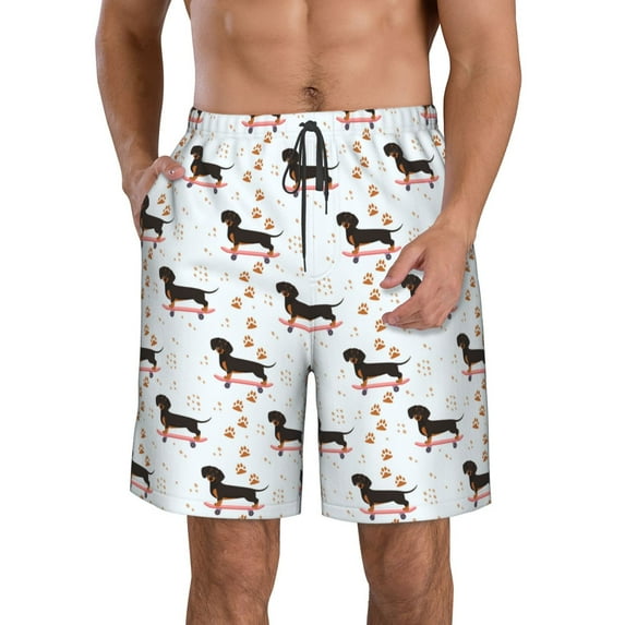 Goofa Dachshund On A Skateboard Printed Mens Swim Trunks Summer Quick Dry Short Beach Swimwear Bathing Suits-XX-Large