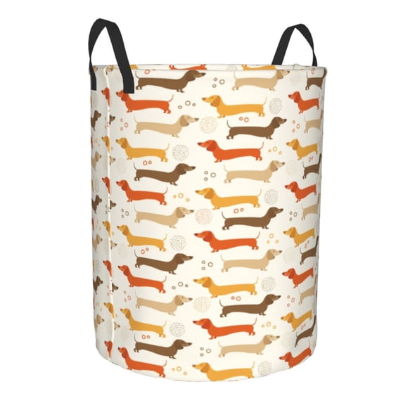 Goofa Dachshund Printed Circular Hamper,Laundry Basket with Handles,Storage Baskets Foldable,Large Capacity Laundry Hamper-