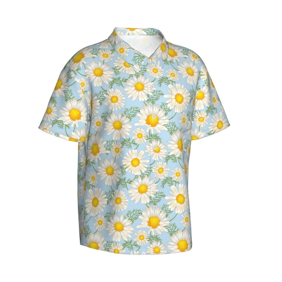 Goofa Daisies Flowers Hawaiian Shirt for Men, Unisex Summer Beach Casual Short Sleeve Button Down Shirts,Aloha Tropical Floral print shirt-Small