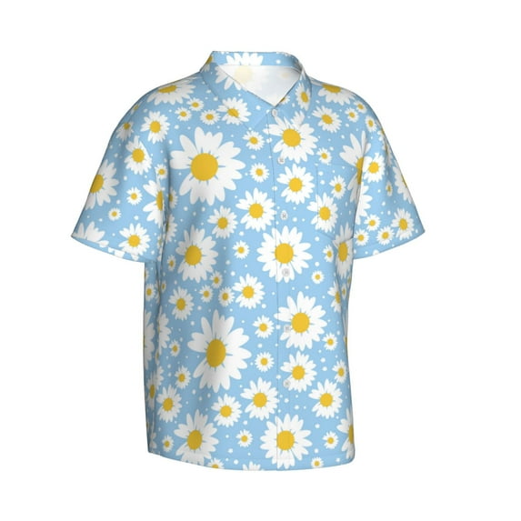 Goofa Daisies Flowers Hawaiian Shirt for Men, Unisex Summer Beach Casual Short Sleeve Button Down Shirts,Aloha Tropical Floral print shirt-XX-Large