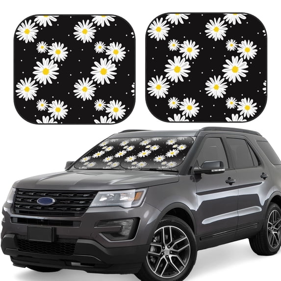 Goofa Daisies Flowers Pattern 2 Piece Car Windshield Sun Shade Foldable | Front Windshield Shade for Sun, Heat and UV Rays | Sunshade for Car Front Window-Large