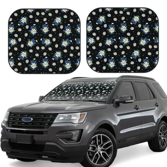 Goofa Daisies Flowers Pattern 2 Piece Car Windshield Sun Shade Foldable | Front Windshield Shade for Sun, Heat and UV Rays | Sunshade for Car Front Window-Medium