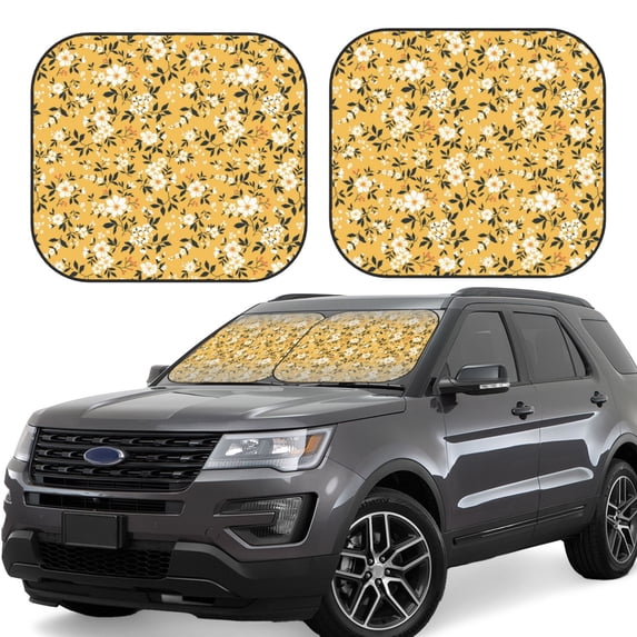 Goofa Daisies Flowers Pattern 2 Piece Car Windshield Sun Shade Foldable | Front Windshield Shade for Sun, Heat and UV Rays | Sunshade for Car Front Window-Medium