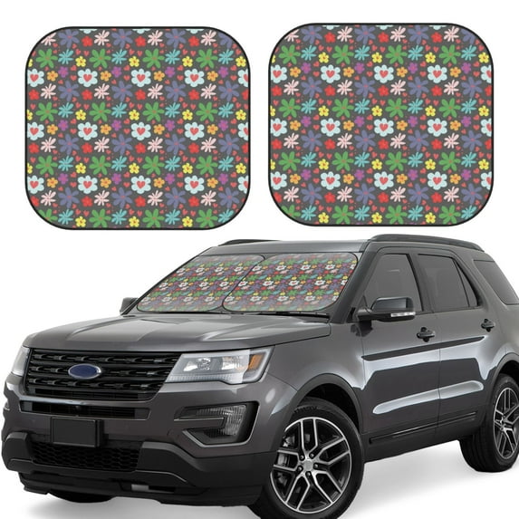 Goofa Daisies Flowers Pattern 2 Piece Car Windshield Sun Shade Foldable | Front Windshield Shade for Sun, Heat and UV Rays | Sunshade for Car Front Window-Small