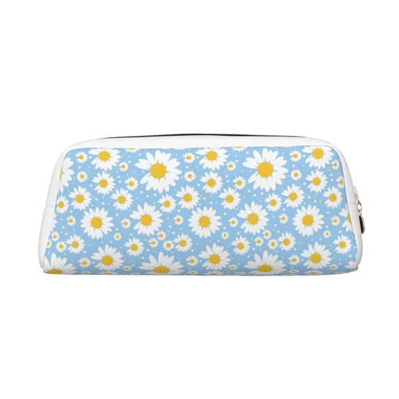 Goofa Daisies Flowers Pattern Leather Pencil Case, Pencil Pouch, Pencil Bag, Pen Case, Pen Pouch, Pen Bag, Pencil Pouches, Pencil Bags,College Pencil Case