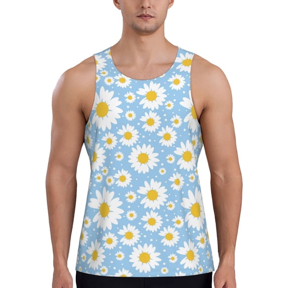 Goofa Daisies Flowers Pattern Men's Workout Tank Top Slim-Fit Tank Quick Dry Fit Muscle Tank Top Beach Tank Top Bodybuilding Sleeveless T Shirt-X-Large