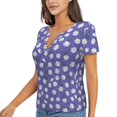thumbnail image 1 of Goofa Daisies Flowers Pattern Womens Deep V Neck Low Cut Tops Casual Summer Short Sleeve Ribbed Knit T-Shirts-Small, 1 of 5