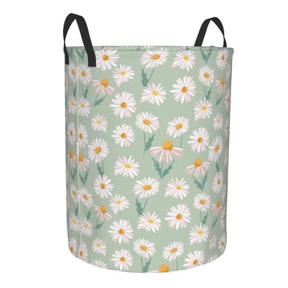 Goofa Daisies Flowers Printed Circular Hamper,Laundry Basket with Handles,Storage Baskets Foldable,Large Capacity Laundry Hamper-Small