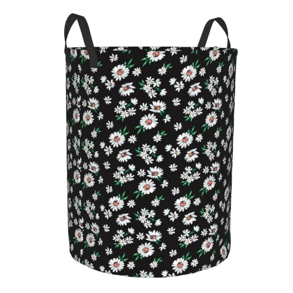 Goofa Daisies Flowers Printed Circular Hamper,Laundry Basket with Handles,Storage Baskets Foldable,Large Capacity Laundry Hamper-