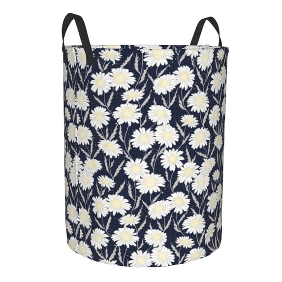 Goofa Daisies Flowers Printed Circular Hamper,Laundry Basket with Handles,Storage Baskets Foldable,Large Capacity Laundry Hamper-Small