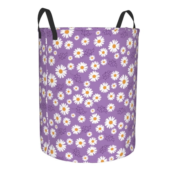 Goofa Daisies Flowers Printed Circular Hamper,Laundry Basket with Handles,Storage Baskets Foldable,Large Capacity Laundry Hamper-Small