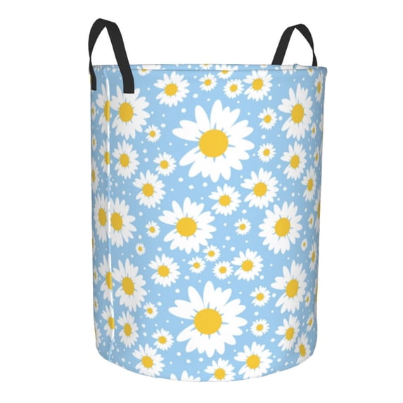 Goofa Daisies Flowers Printed Circular Hamper,Laundry Basket with Handles,Storage Baskets Foldable,Large Capacity Laundry Hamper-Small