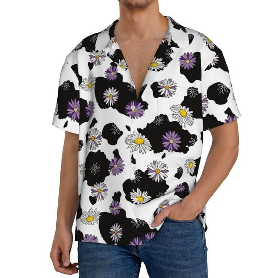Goofa Daisies Flowers Printed Men's Casual Short-sleeved Shirt,Lightweight Breathable Button-down,Summer Casual men's top,Versatile Fashion shirt-X-Large
