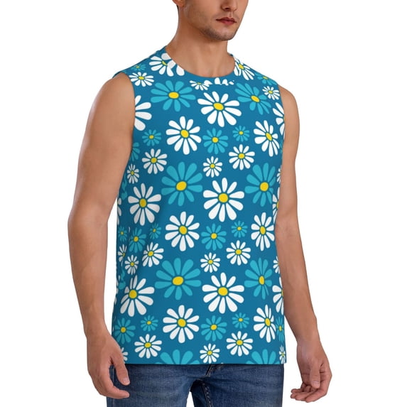 Goofa Daisies Flowers Printed Men's Sleeveless T-Shirt - Athletic Gym Workout Tank Top for Men - Moisture-Wicking, UPF 30+ Quick-Dry Muscle Tee-Large