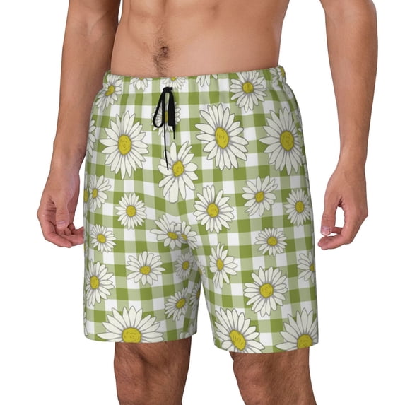 Goofa Daisies Flowers Printed Men's Swim Trunks Board Shorts Quick Dry Mens Swimming Trunks with Compression Liner,Breathable Fit Hawaii Beach Shorts-3X-Large