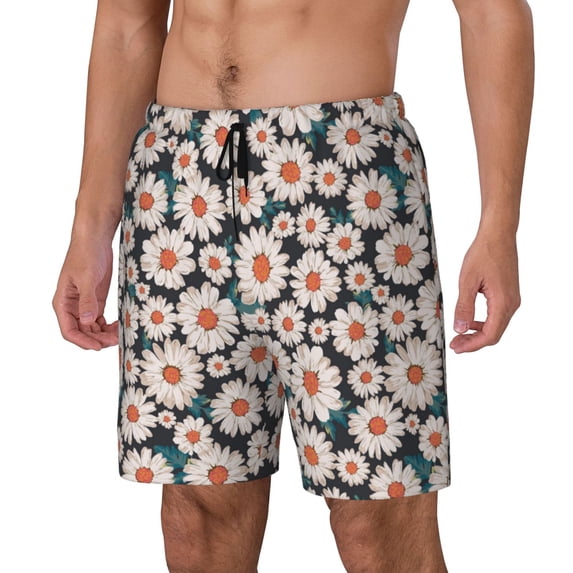 Goofa Daisies Flowers Printed Men's Swim Trunks Board Shorts Quick Dry Mens Swimming Trunks with Compression Liner,Breathable Fit Hawaii Beach Shorts-Medium