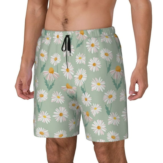 Goofa Daisies Flowers Printed Men's Swim Trunks Board Shorts Quick Dry Mens Swimming Trunks with Compression Liner,Breathable Fit Hawaii Beach Shorts-X-Large