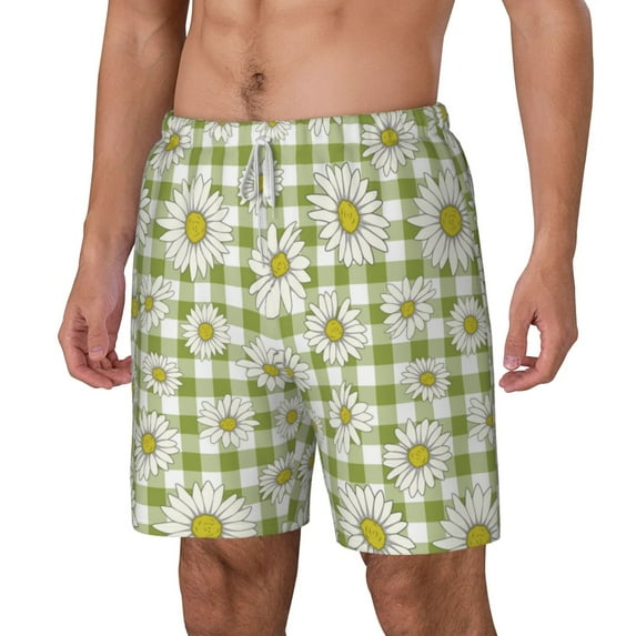 Goofa Daisies Flowers Printed Men's Swim Trunks Board Shorts Quick Dry Mens Swimming Trunks with Compression Liner,Breathable Fit Hawaii Beach Shorts-XX-Large