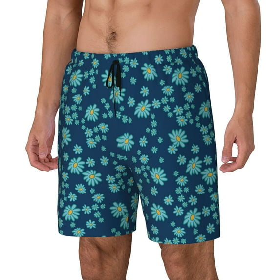 Goofa Daisies Flowers Printed Men's Swim Trunks Board Shorts Quick Dry Mens Swimming Trunks with Compression Liner,Breathable Fit Hawaii Beach Shorts-XX-Large