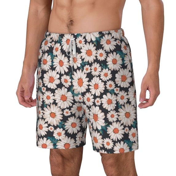 Goofa Daisies Flowers Printed Men's Swim Trunks Board Shorts Quick Dry Mens Swimming Trunks with Compression Liner,Breathable Fit Hawaii Beach Shorts-Medium