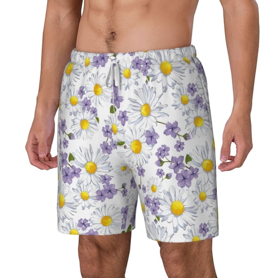 Goofa Daisies Flowers Printed Men's Swim Trunks Board Shorts Quick Dry Mens Swimming Trunks with Compression Liner,Breathable Fit Hawaii Beach Shorts-X-Large